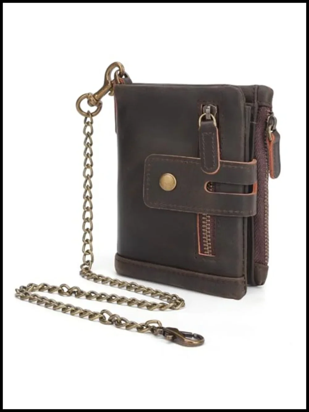 Polare Full Grain Leather Anti-Theft Chain Wallet for Men RFID Blocking Bifold